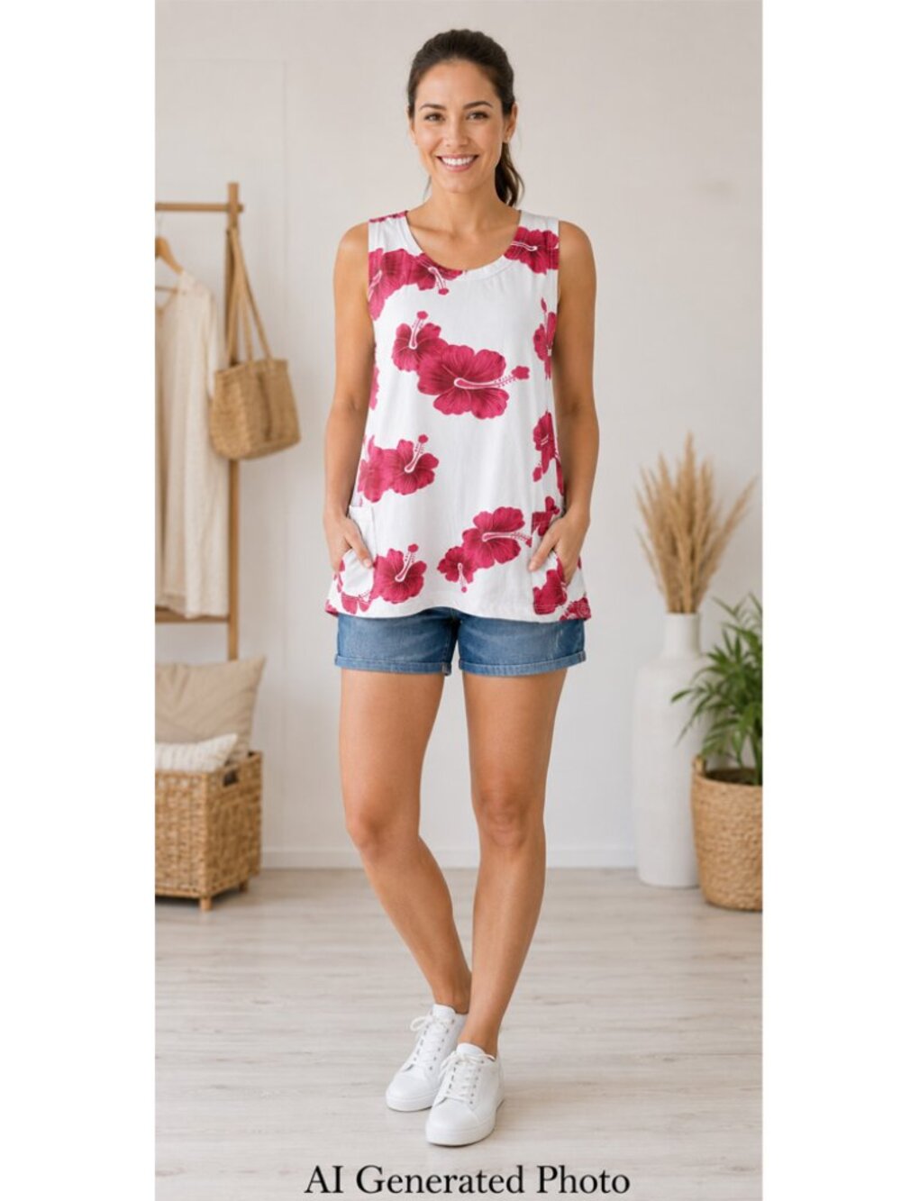 Ingear Hibiscus Sleeveless Shirt Size Medium